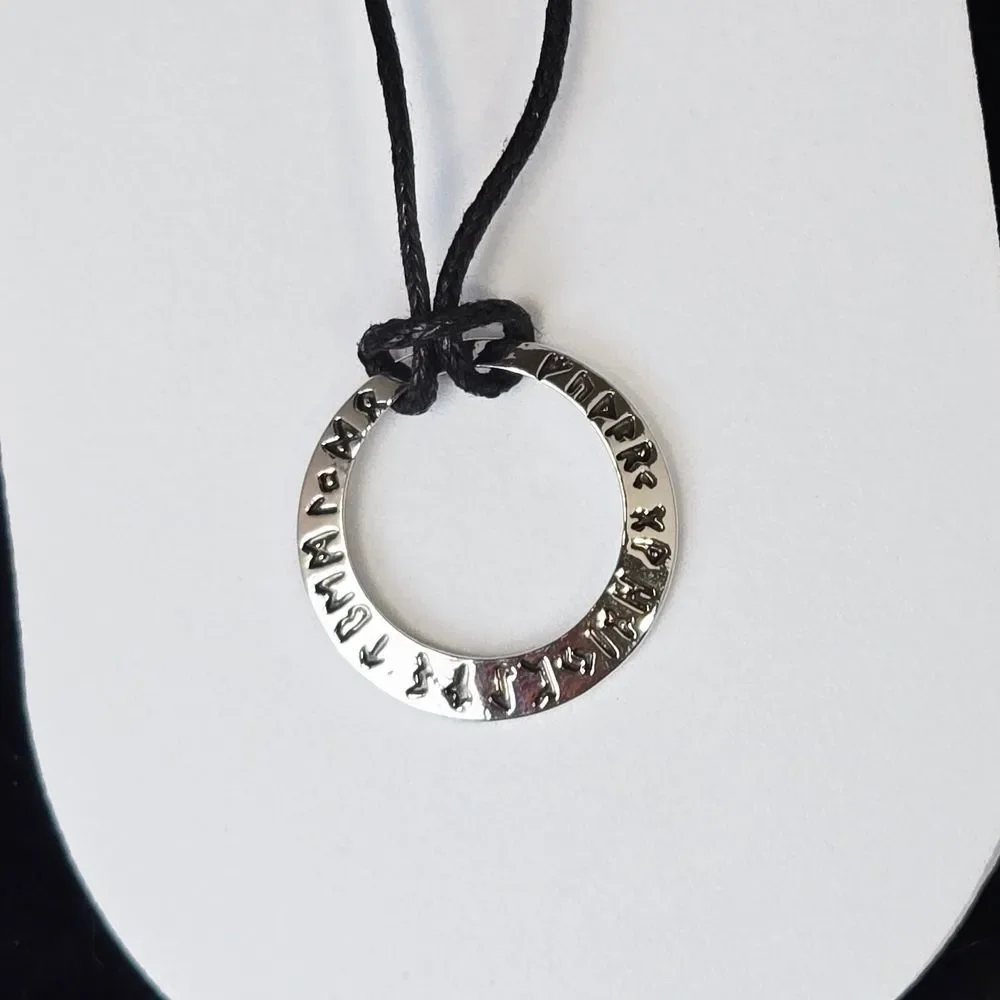 Rune Wheel Necklace Norse Moon Pendant Silver Ring Adjustable Cord Odin Viking